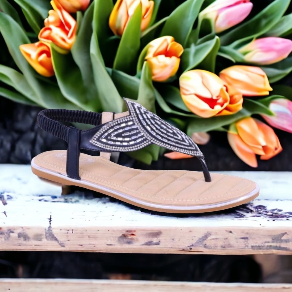 Italina Art Deco Black & Silver Classy‎ Rhinestone Embellished Sandal - Picture 12 of 12